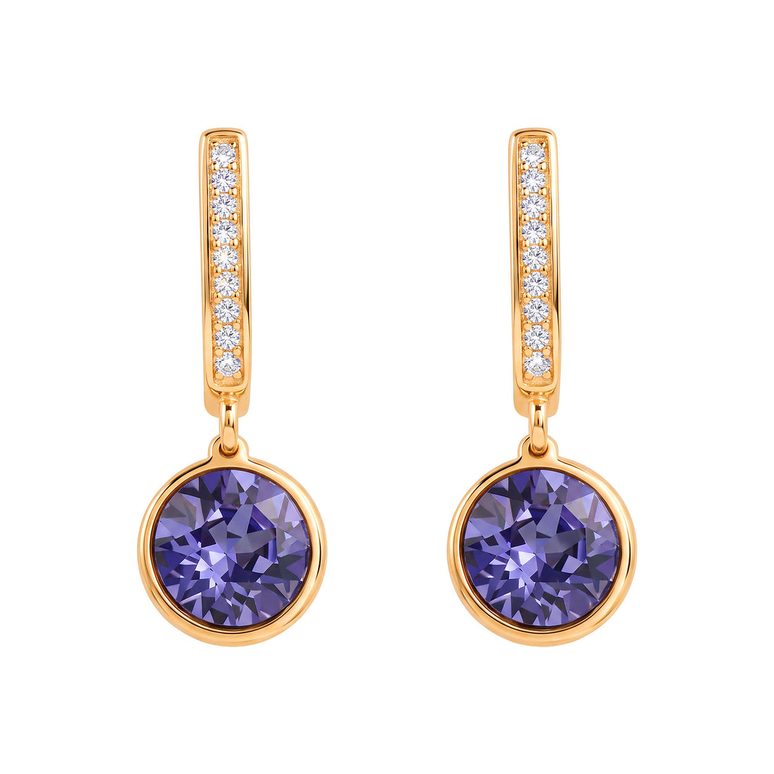 Lilac crystal drop earrings, 26 mm