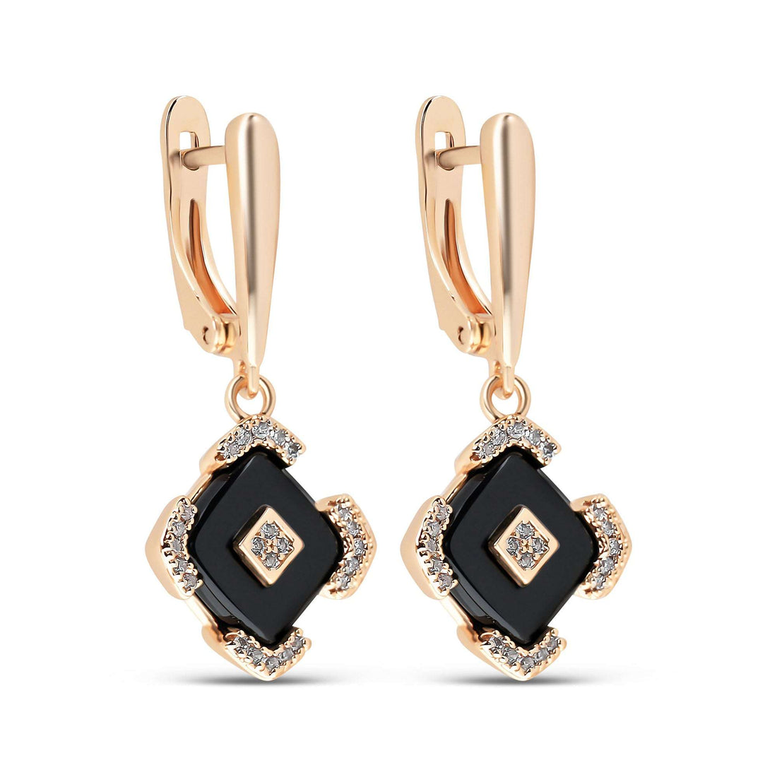 Black ceramic rhombus drop earrings