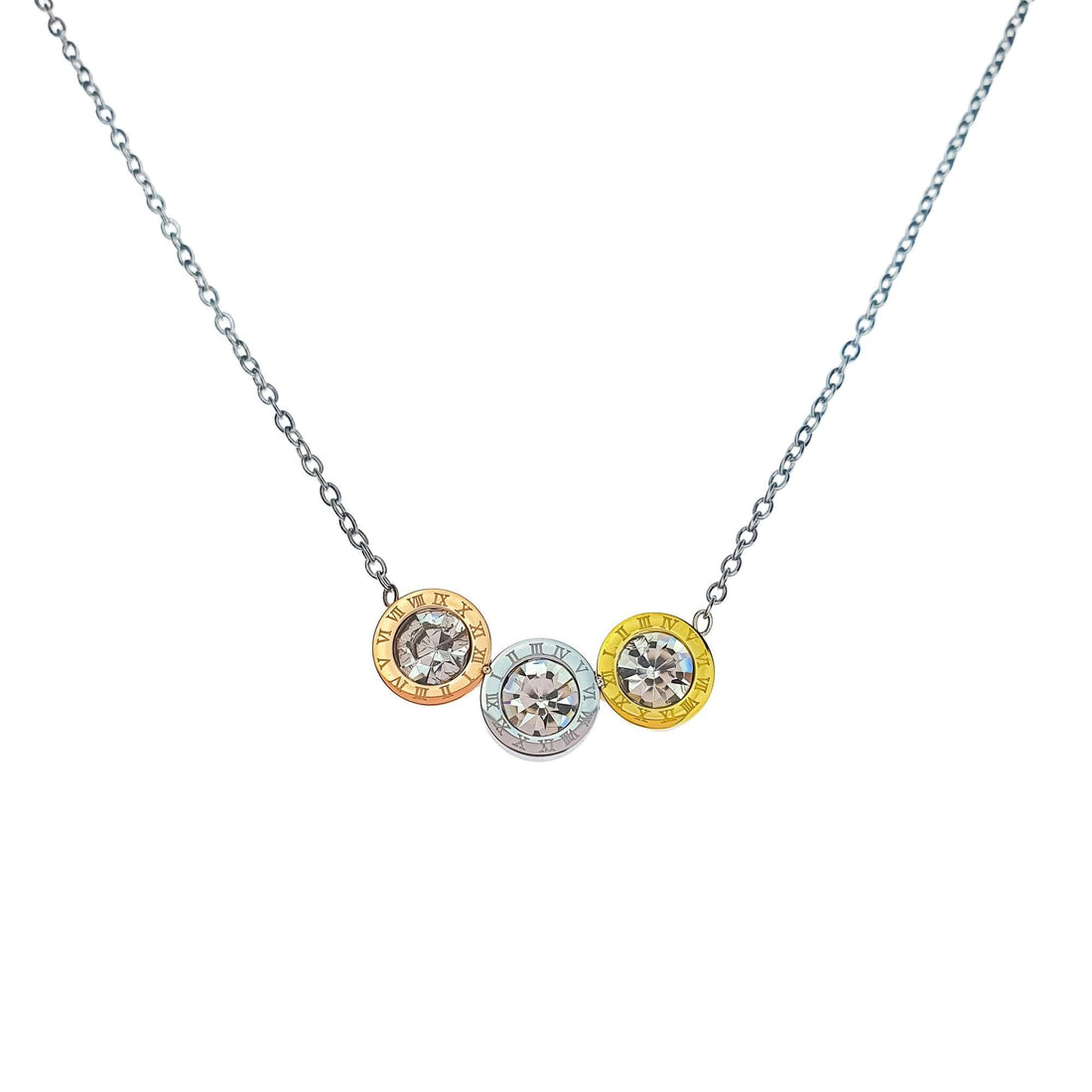 Tri-tone Roman numeral circle necklace