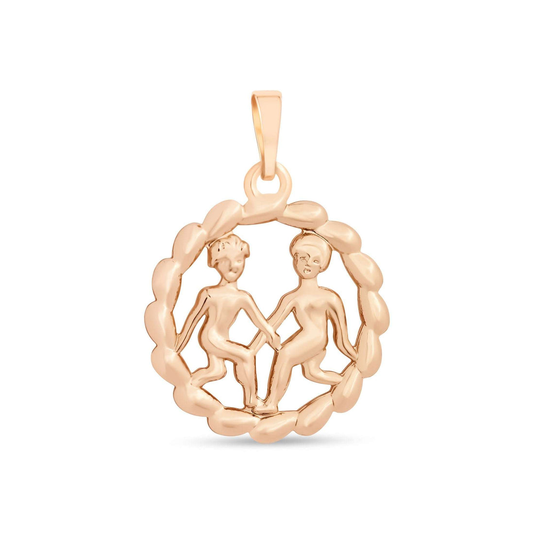 Rose-gold-tone pendant with Gemini twin figures in an openwork braided circle