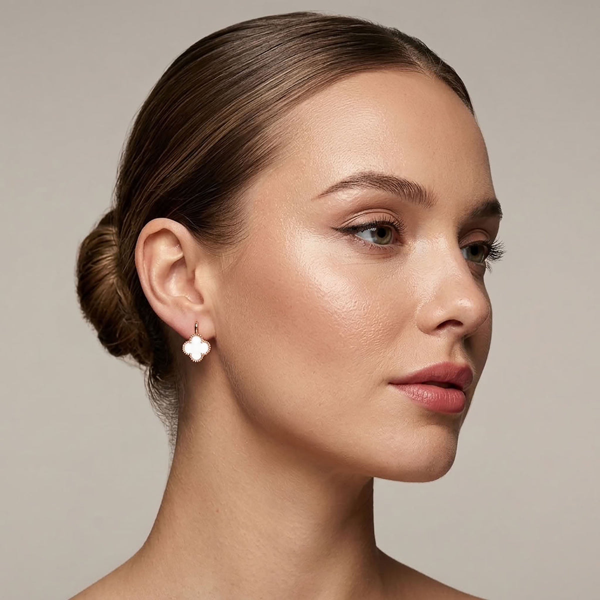 White clover earrings with leverback clasps