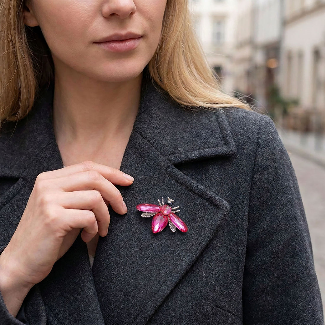 Small bright pink butterfly brooch