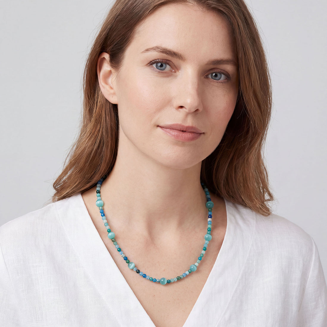 Ocean-toned synthetic stone bead necklace
