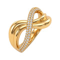 Gold-plated infinity ring with two rows of white cubic zirconia