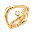 Geometric gold-plated ring with one round white cubic zirconia in a bezel