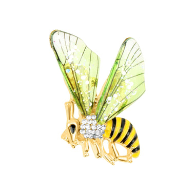 Bee brooch with green wings, 43 mm