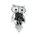 Silver-tone owl brooch with black marquise crystals and clear stones
