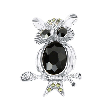 Faceted black stone owl brooch