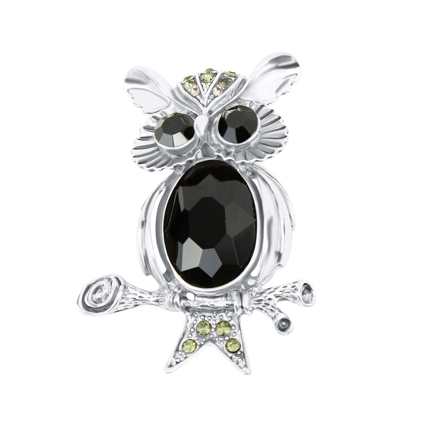 Faceted black stone owl brooch