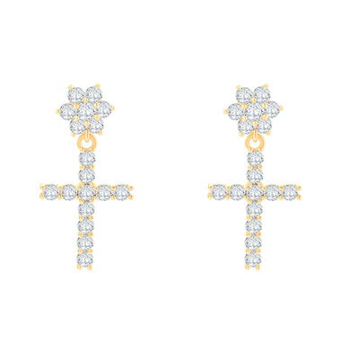 Cross drop earrings with a flower stud