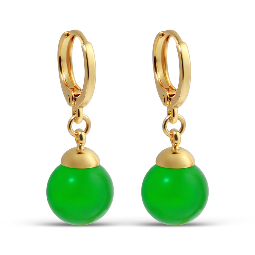 Bright green bead drop earrings