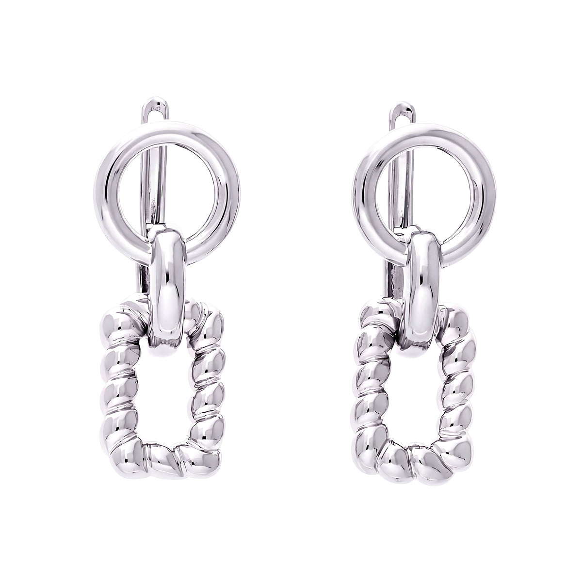 Silver | Silver-tone ring and twisted rectangle earrings, pair