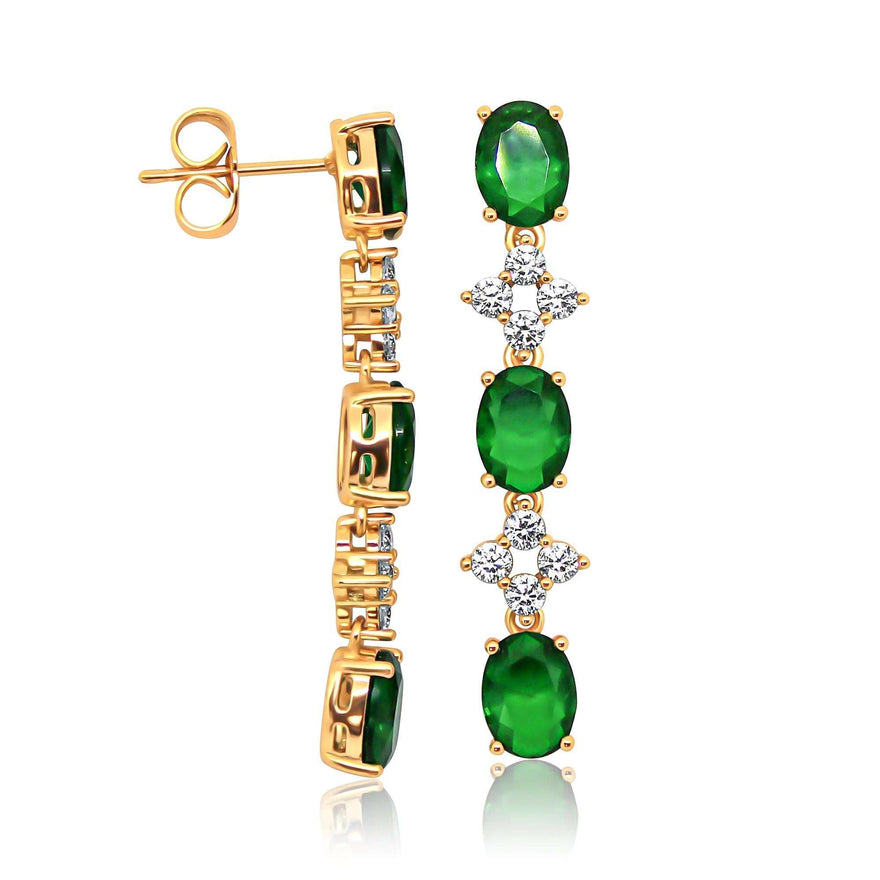Green oval stone drop earrings, 40 mm