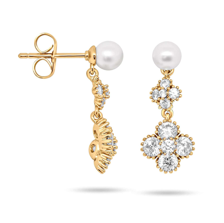 Faux pearl and clover drop earrings