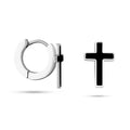 Silver-tone hoop earrings with a black cross motif