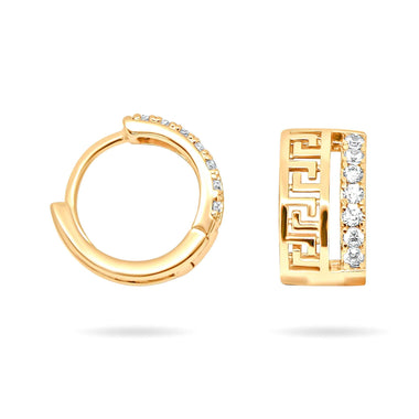 Greek key hoop earrings, 11 mm