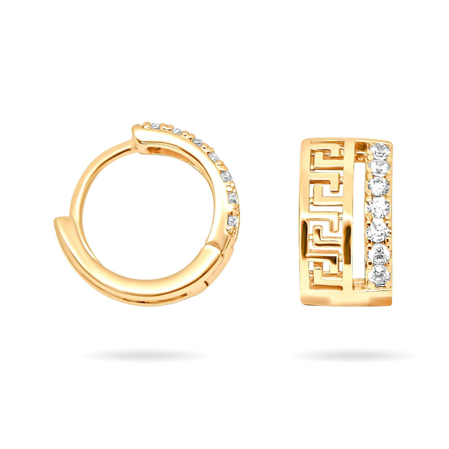 Greek key hoop earrings, 11 mm