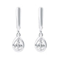 Silver-tone earrings with a clear teardrop crystal and leverback clasp