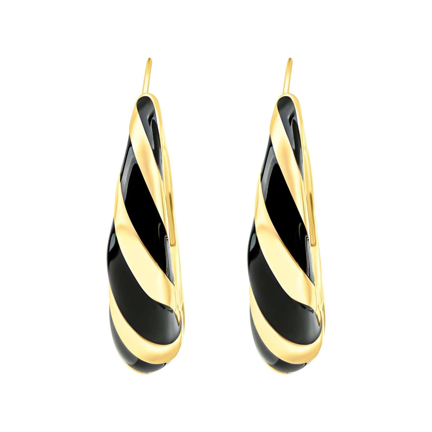 Black enamel spiral hoop earrings