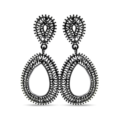Black openwork teardrop earrings, 60 mm