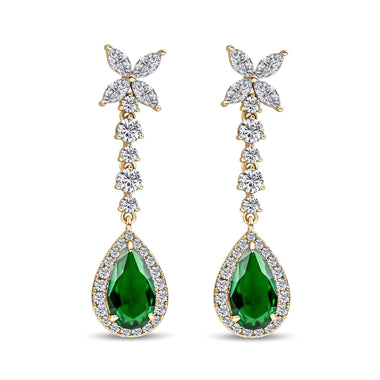 Green pear-cut drop earrings, 48 mm