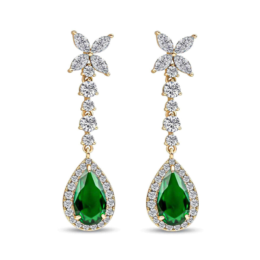 Green pear-cut drop earrings, 48 mm