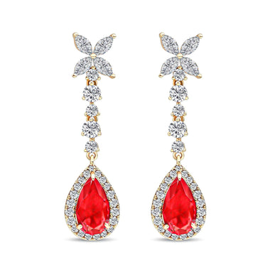 Red teardrop evening earrings, 48 mm
