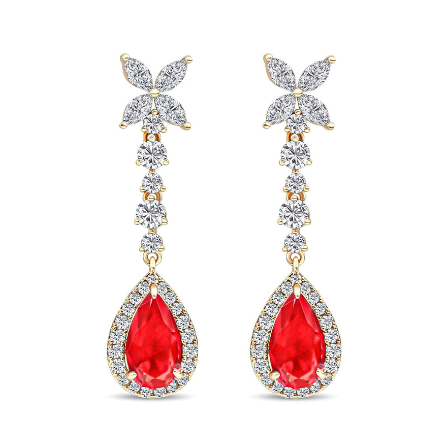 Red teardrop evening earrings, 48 mm
