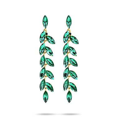 Green leaf drop earrings, 102 mm
