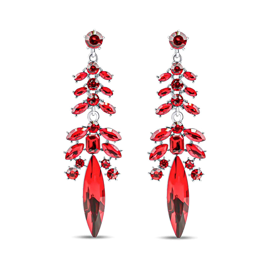Red floral statement earrings, 90 mm