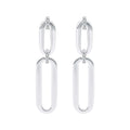 Long silver-tone earrings of two oval links with clear stones at the joins