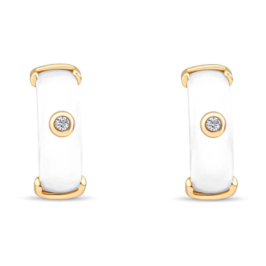 Glossy white ceramic earrings, 19 mm