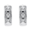 Wide silver-tone hoop earrings with a pyramid pattern and tiny cubic zirconia
