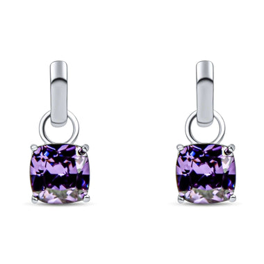 Violet square crystal hoop earrings
