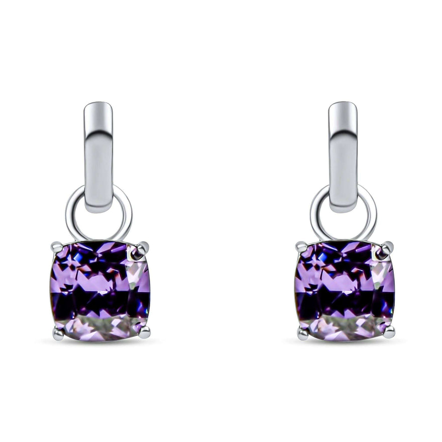Violet square crystal hoop earrings