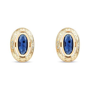 Engraved oval blue stone earrings