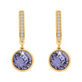 Gold-plated drop earrings with a large lilac crystal and a row of cubic zirconia