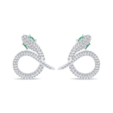 Pavé snake earrings with green eyes