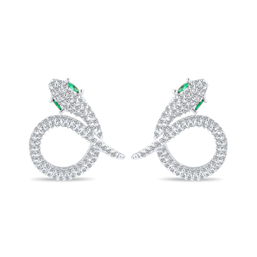 Pavé snake earrings with green eyes