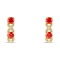 Gold-plated earrings with two round red crystals and delicate cubic zirconia leaves