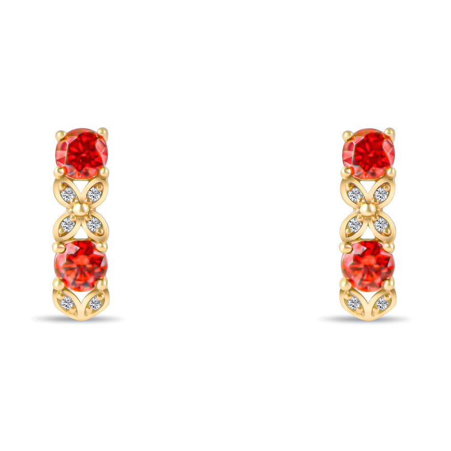 Red crystal flower earrings, 15 mm
