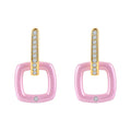 Earrings with a soft pink ceramic square and gold-plated zirconia leverback clasp
