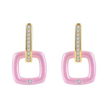 Pink ceramic square earrings, 25 mm