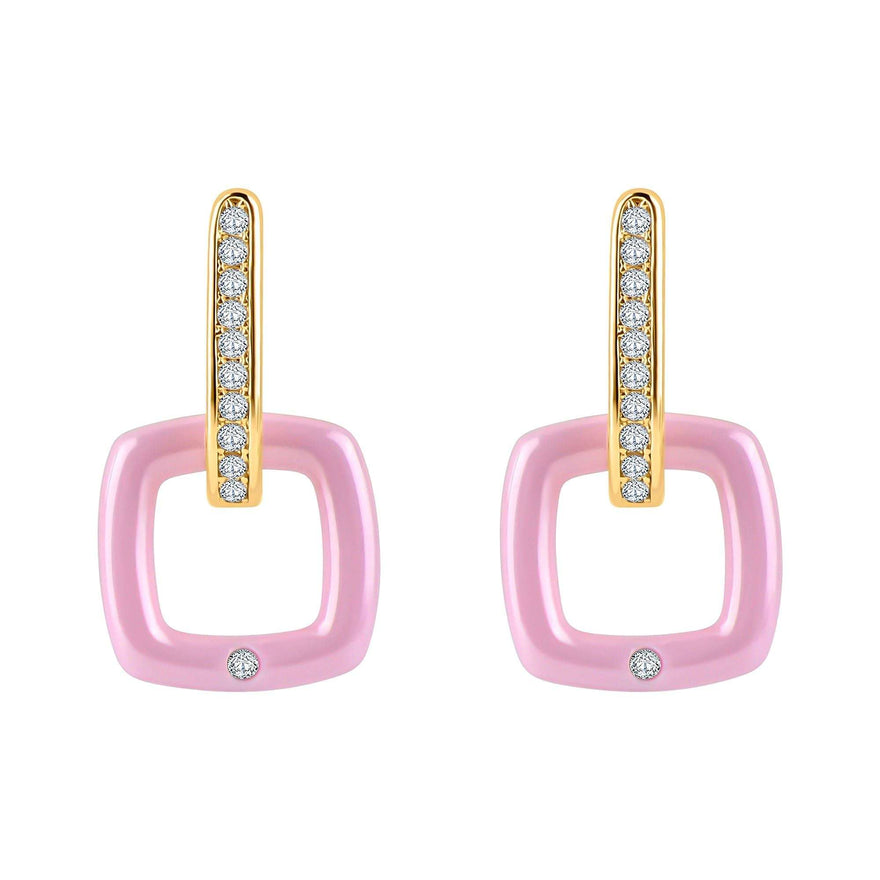Pink ceramic square earrings, 25 mm