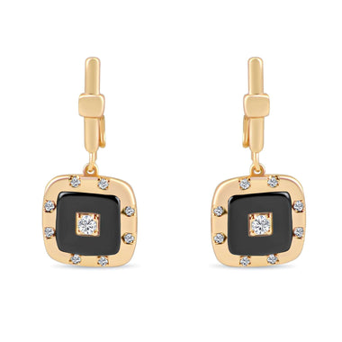 Square black ceramic earrings, 28 mm