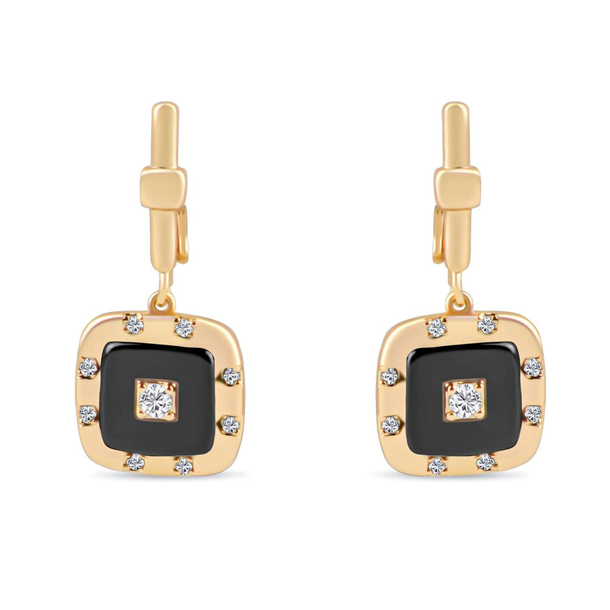 Square black ceramic earrings, 28 mm