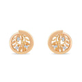 Round gold-plated earrings with openwork tree branches and three sparkling cubic zirconia