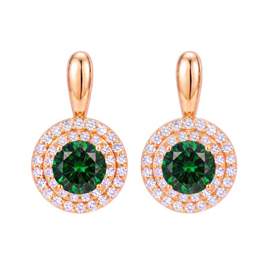 Green stone double halo earrings
