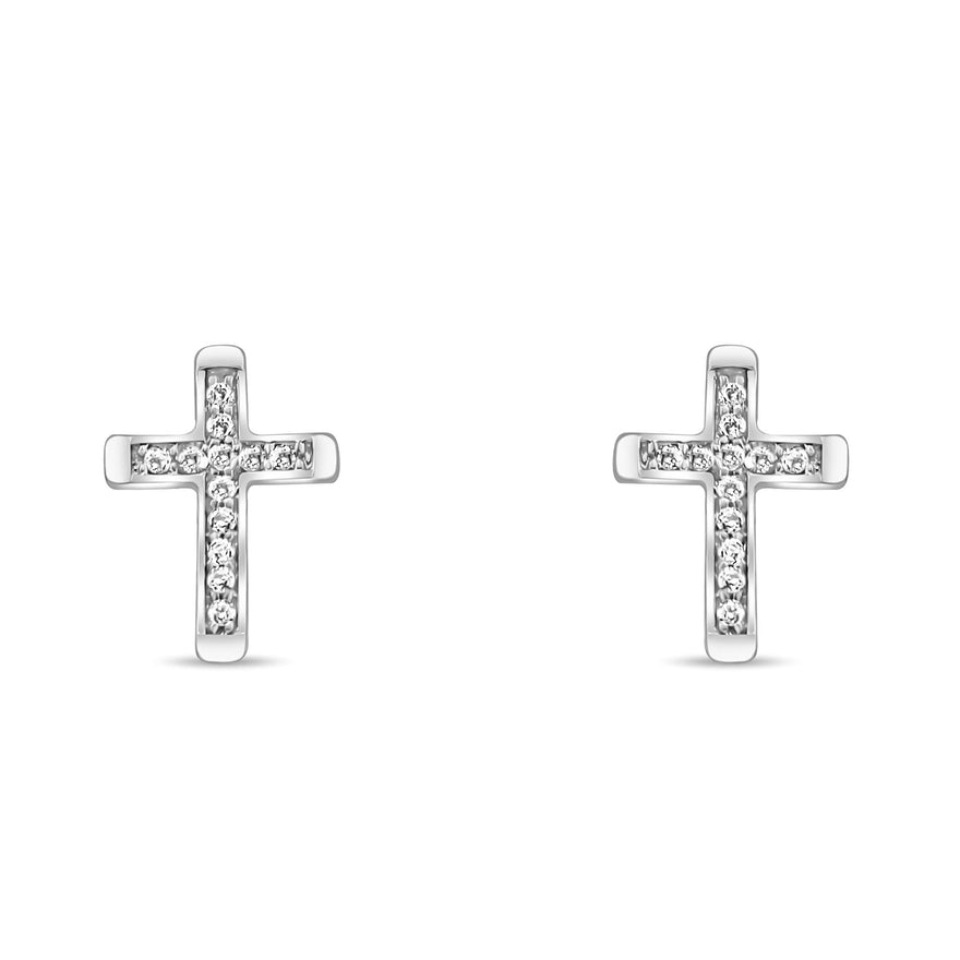 Cubic zirconia cross earrings, 14 mm