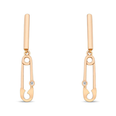 Stone-set safety pin earrings, 35 mm